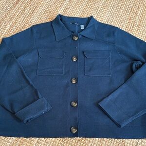 T Tahari Midnight Blue Button-Up Top
